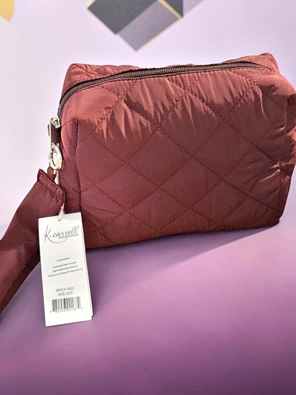 K. Carroll Accessories Nylon Clip on Bag Quilted Crossbody Burgundy - Picture 5 of 5